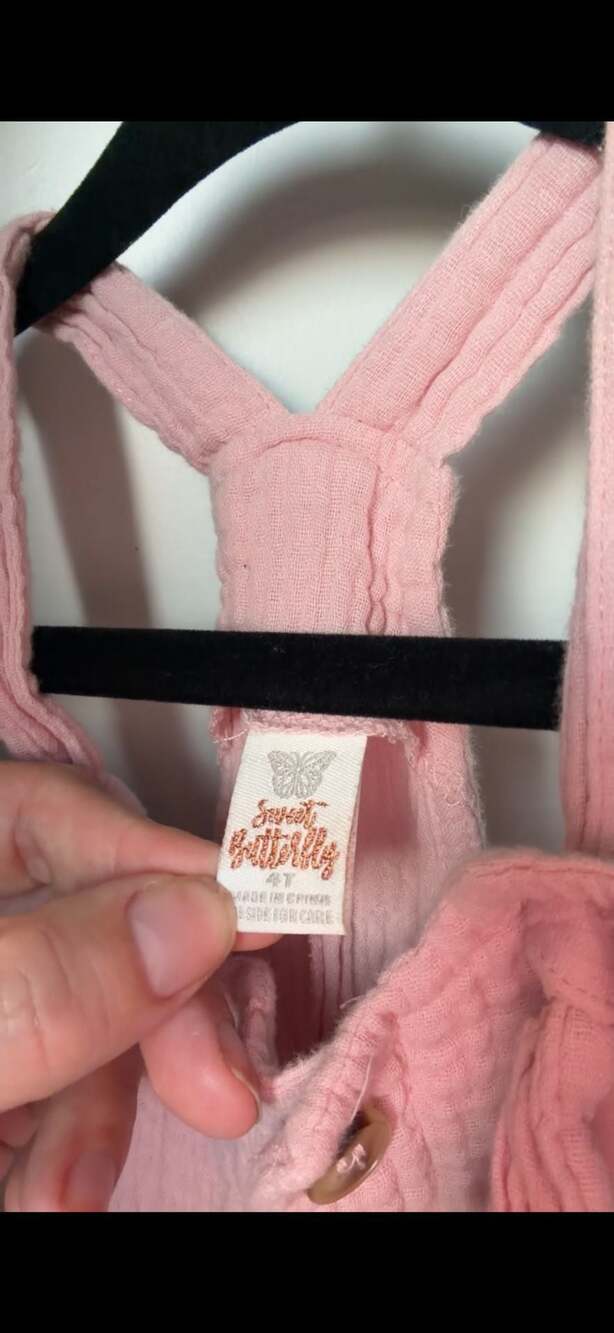 Sweet Butterfly Pink Muslin Cotton Gauze Shortalls Romper Size 4T_K12 - Picture 5 of 8